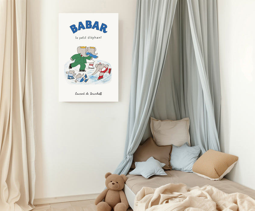 Babar the Elephant Ice Skating Vintage Nursery Art Print