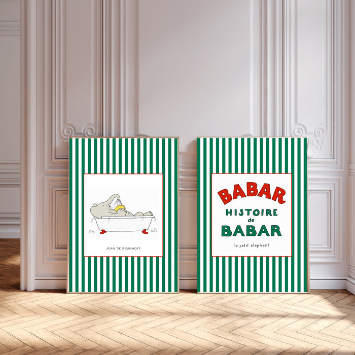 Babar The Elephant Green Set Of Two Nursery Art Prints