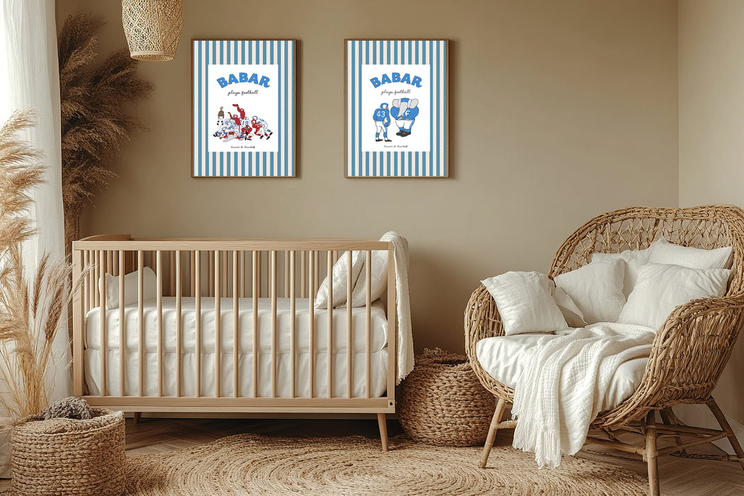 Babar The Elephant Football Set Of Two Nursery Art Prints