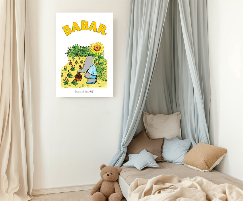 Babar the Elephant in Gardening Vintage Nursery Art Print