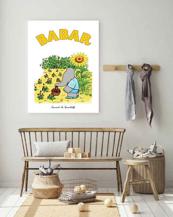 Babar the Elephant in Gardening Vintage Nursery Art Print