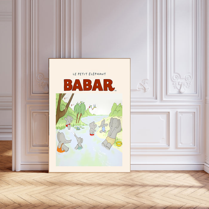 Babar the Elephant Swimming Vintage Nursery Art Print