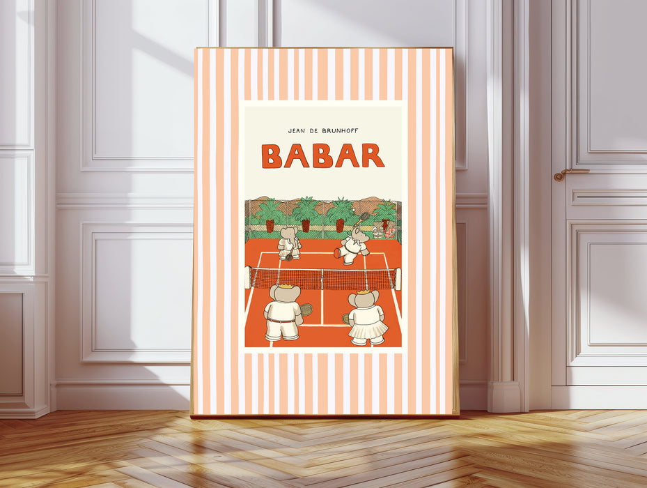 Babar the Elephant Stripy Tennis Vintage Nursery Art Print
