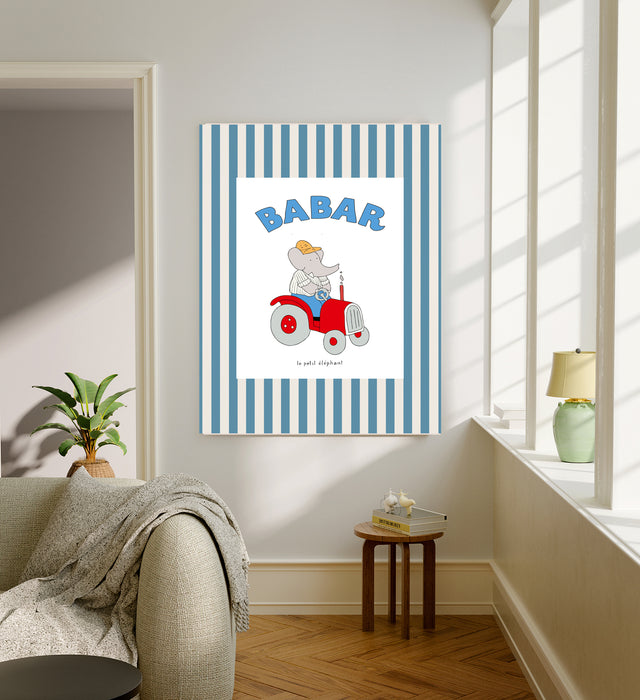 Babar the Elephant Tractor Vintage Nursery Art Print