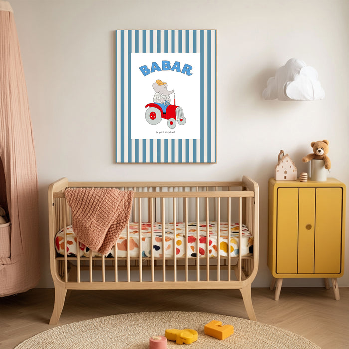 Babar the Elephant Tractor Vintage Nursery Art Print