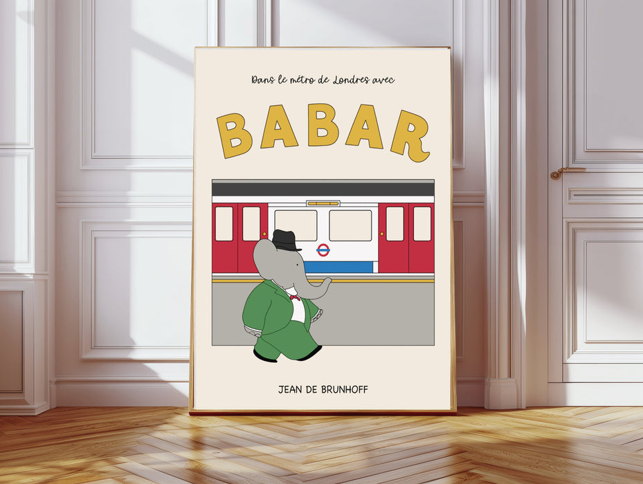 Babar the Elephant London Tube Vintage Nursery Art Print
