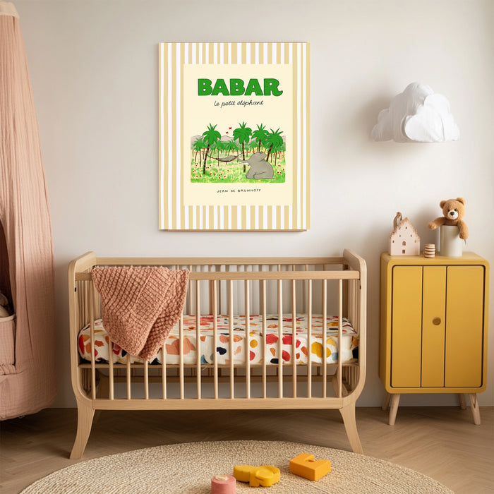 Babar the Elephant Stripy Cream Vintage Nursery Art Print