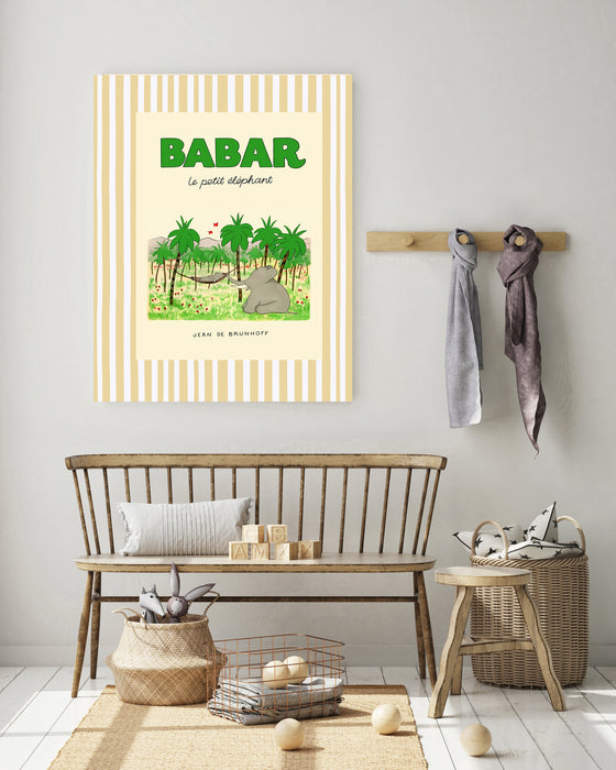 Babar the Elephant Stripy Cream Vintage Nursery Art Print