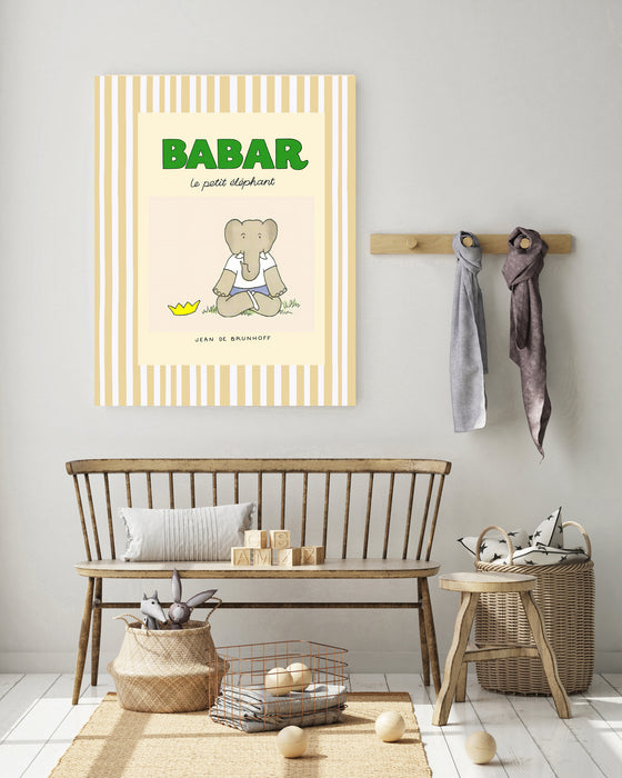 Babar the Elephant Stripy Cream Vintage Nursery Art Print