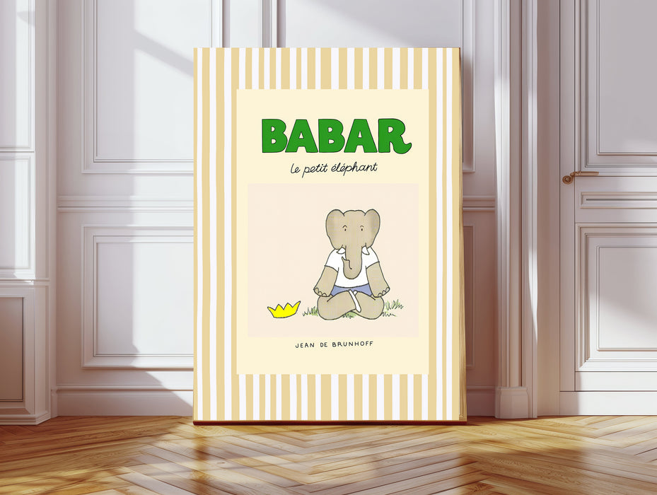 Babar the Elephant Stripy Cream Vintage Nursery Art Print