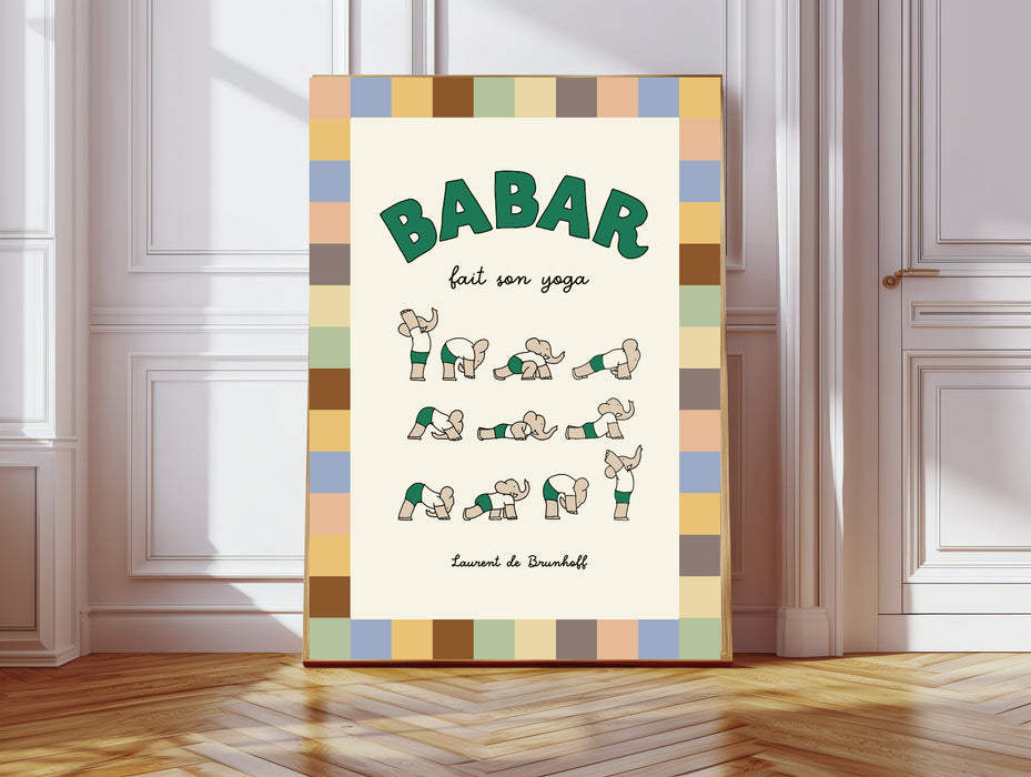 Babar the Elephant Yoga Book Vintage Nursery Art Print