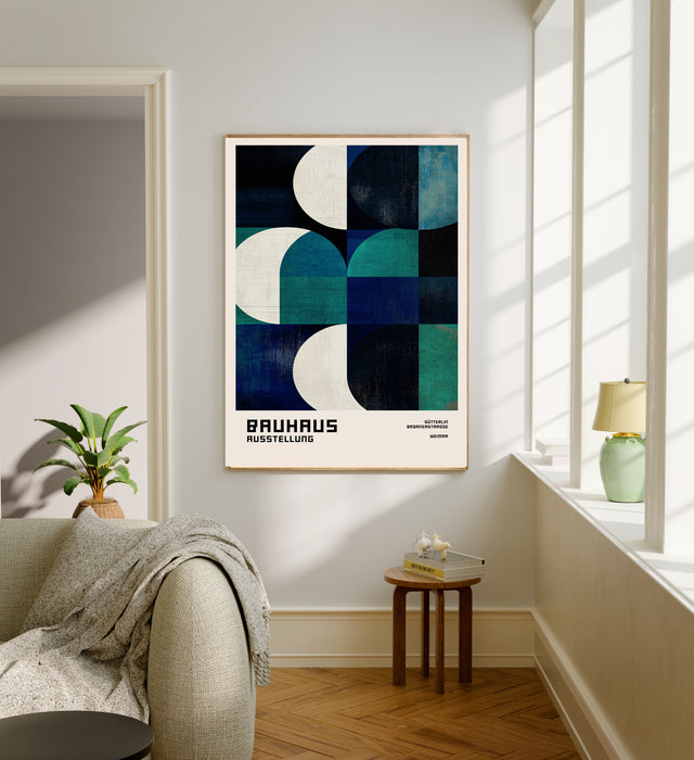 Bauhaus Navy Abstract Mid Century Art Print