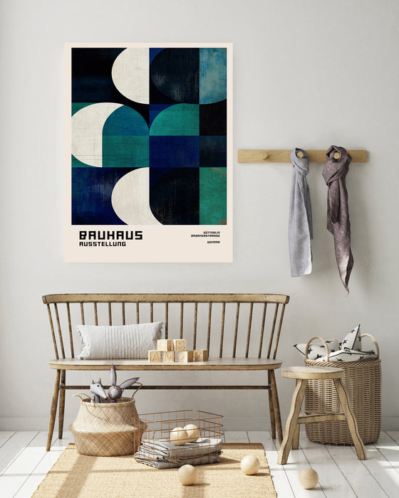 Bauhaus Navy Abstract Mid Century Art Print