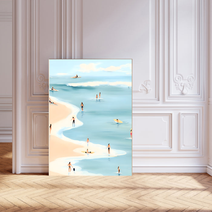 Retro Beach Surfing Landscape Art Print