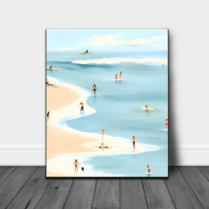 Retro Beach Surfing Landscape Art Print