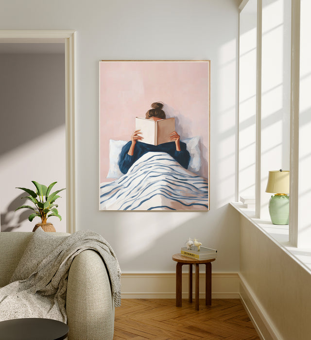 Portrait Female Reading in Bed Art Print