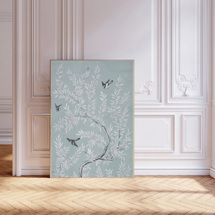 Japanese Vintage Blue Bird Tree Print