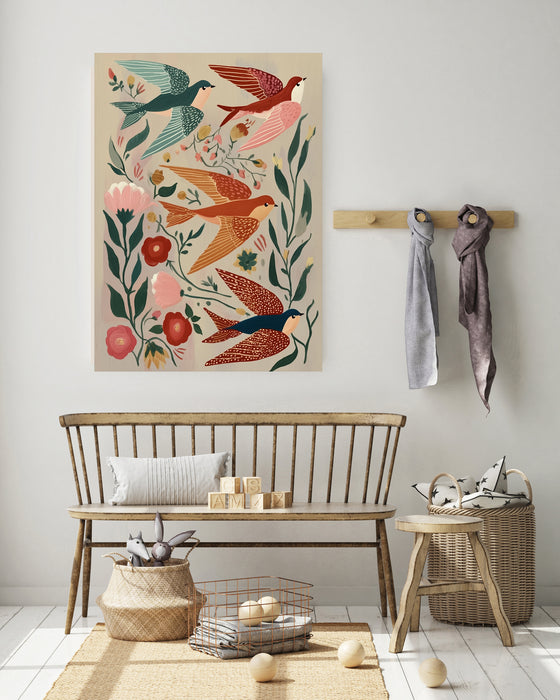 Bird Swallows  Folk Style Art Print