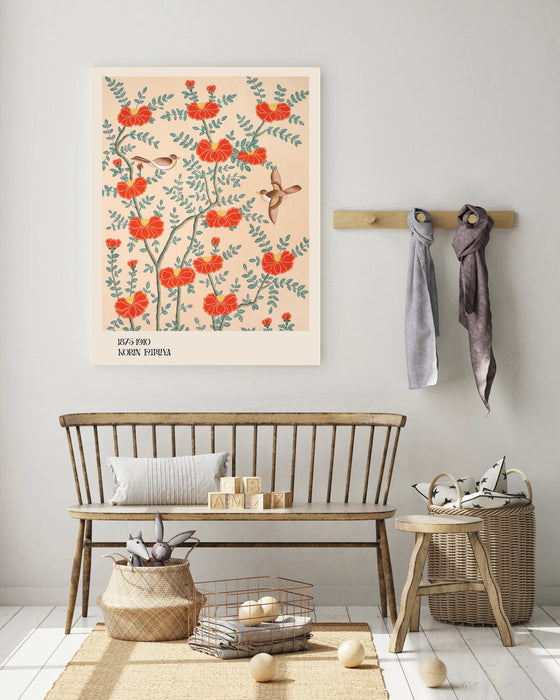 Japanese Vintage Textile Floral and Birds Art Print