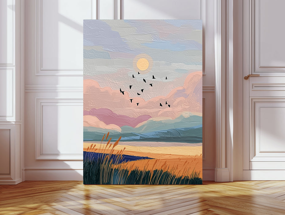 Golden Field Sunset Landscape Art Print