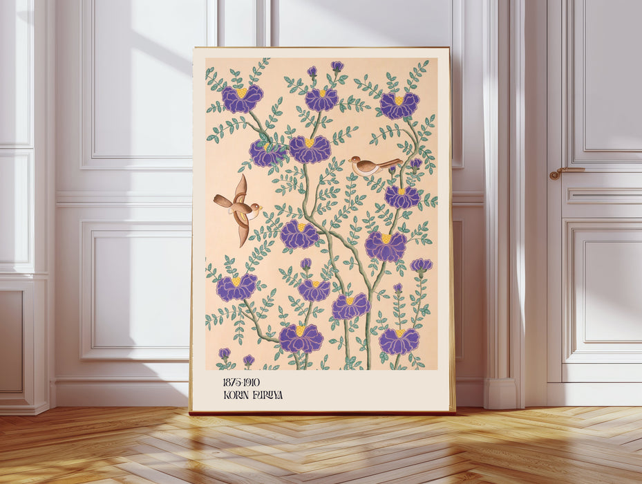 Japanese Vintage Textile Floral and Birds Art Print