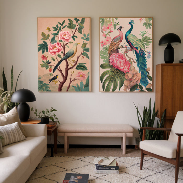 Chinoiserie Birds Set Of Two Art Prints