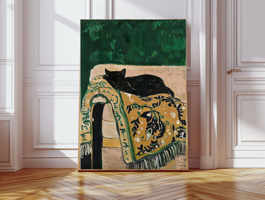Black Cat Sofa Art Print