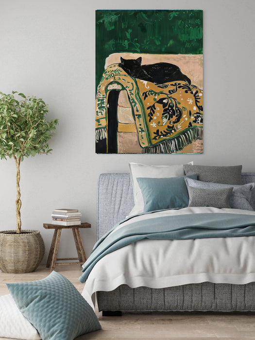 Black Cat Sofa Art Print