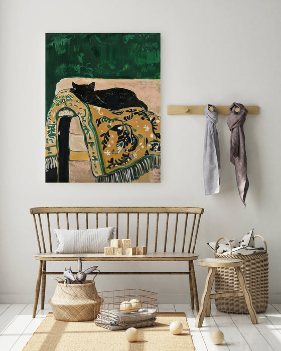 Black Cat Sofa Art Print