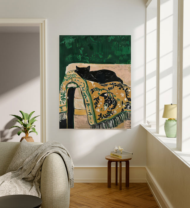 Black Cat Sofa Art Print