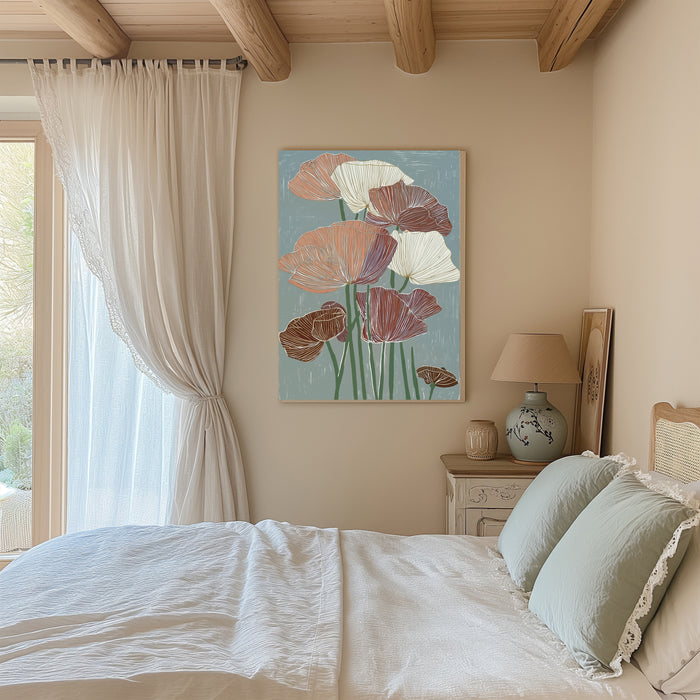 Japanese Blue and Pink Floral Art Print