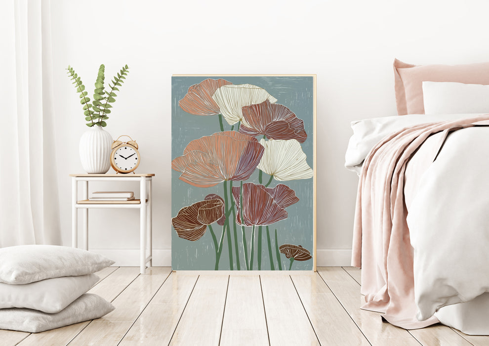 Japanese Blue and Pink Floral Art Print