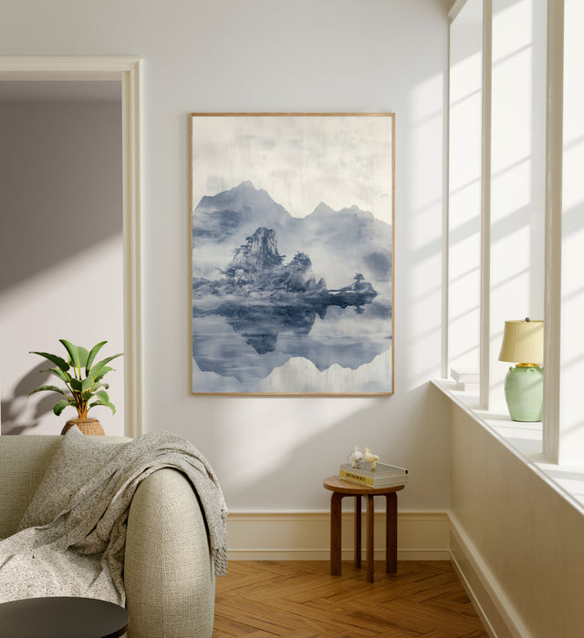 Japanese Blue Landscape Lake Art Print