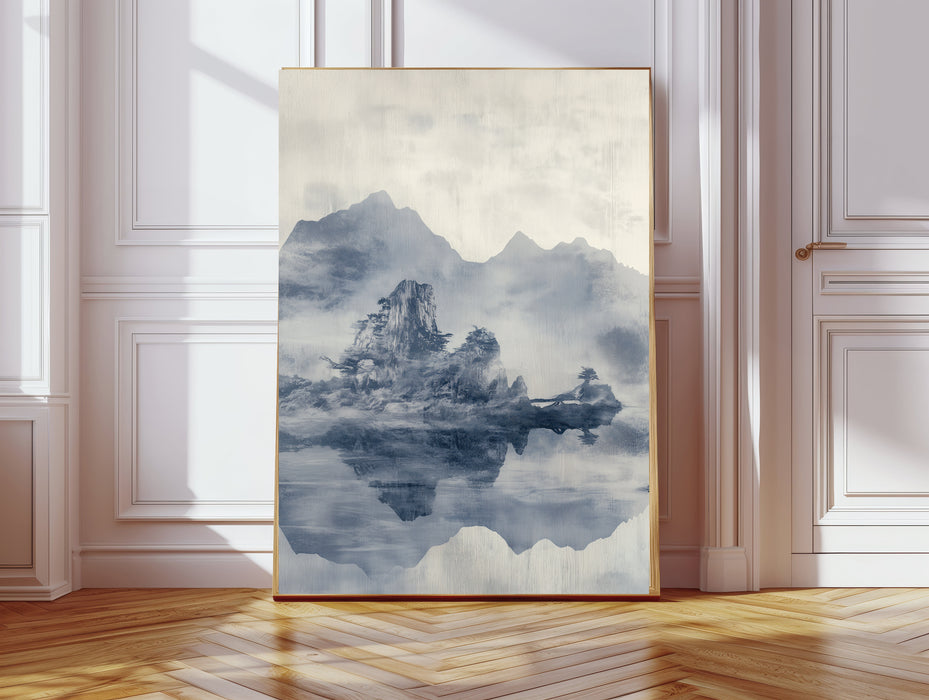 Japanese Blue Landscape Lake Art Print