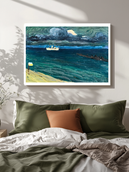 Kandinsky Stormy Sea and Steamer Print | Teal Blue Expressionist Seascape Poster | Coastal Landscape Wall Art