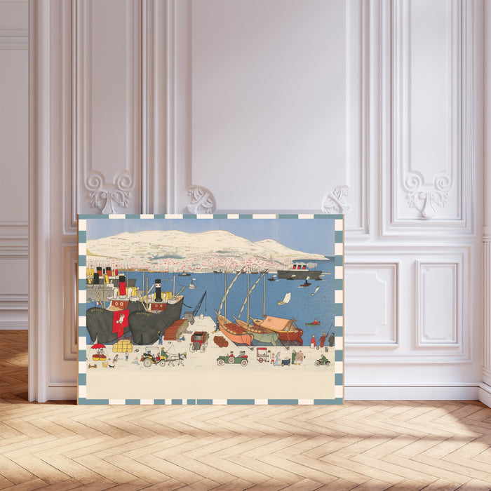 Vintage Babar Harbour Print | 1930s French Storybook Port Wall Art