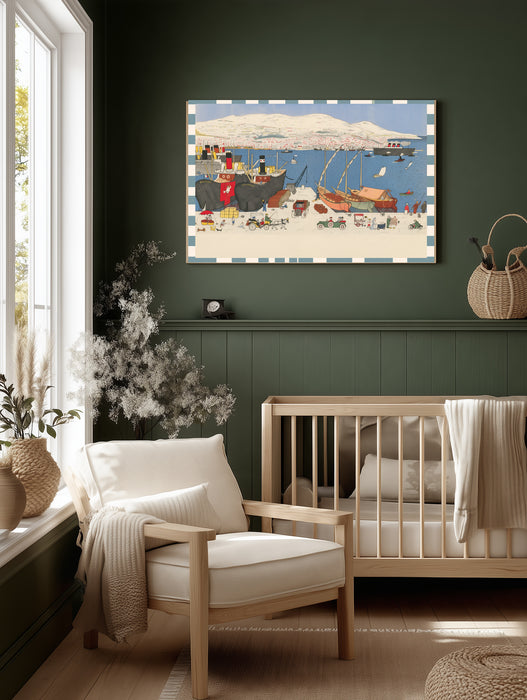 Vintage Babar Harbour Print | 1930s French Storybook Port Wall Art