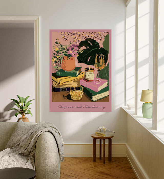 "Chapters and Chardonnay" Kitchen  Art Print