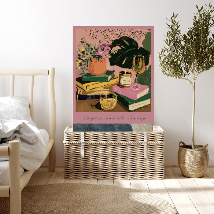 "Chapters and Chardonnay" Kitchen  Art Print