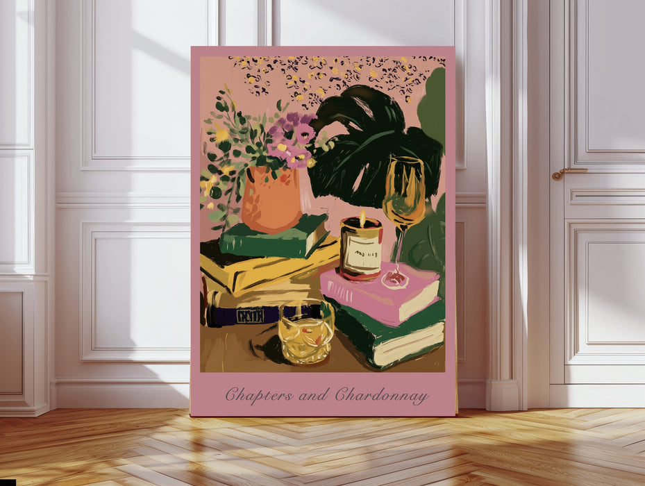 "Chapters and Chardonnay" Kitchen  Art Print