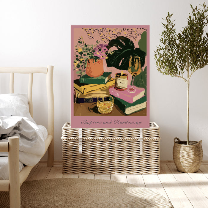 "Chapters and Chardonnay" Kitchen  Art Print