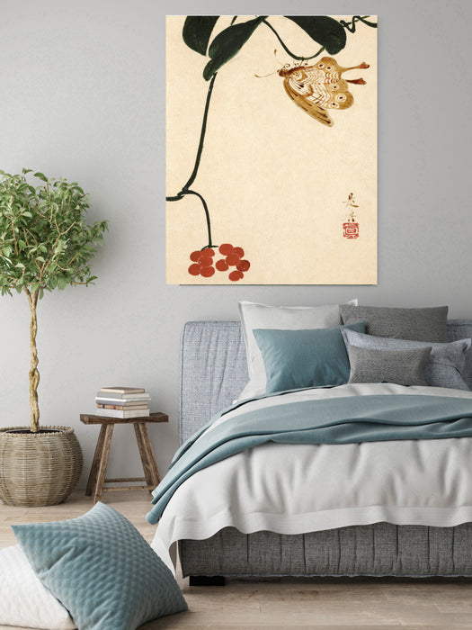 Japanese Plant and Butterfly Art Print