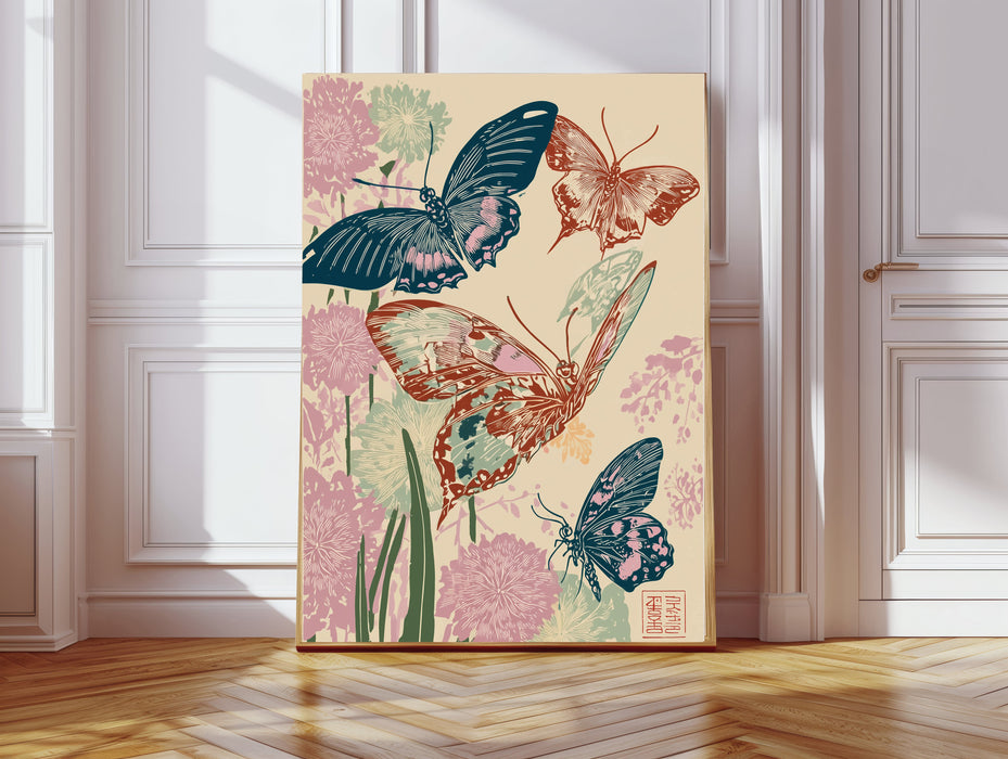 Japanese Butterfly Floral Art Print