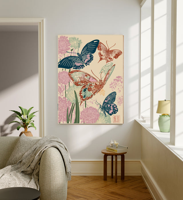 Japanese Butterfly Floral Art Print