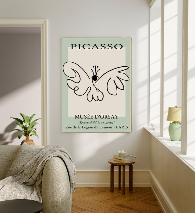 Pablo Picasso Green Line Drawing Butterfly Art Print