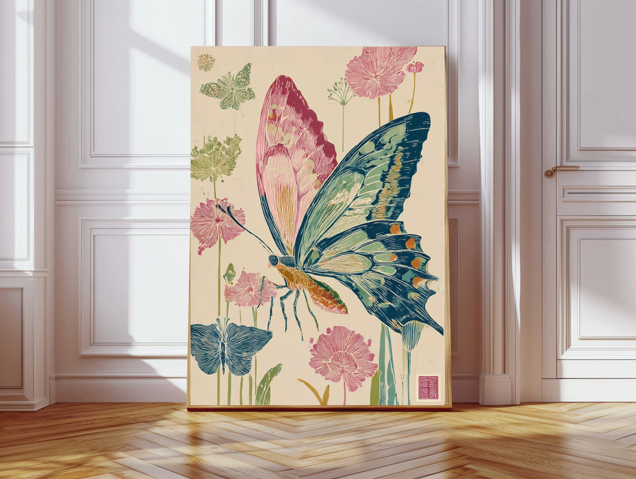 Japanese Butterfly Floral Art Print