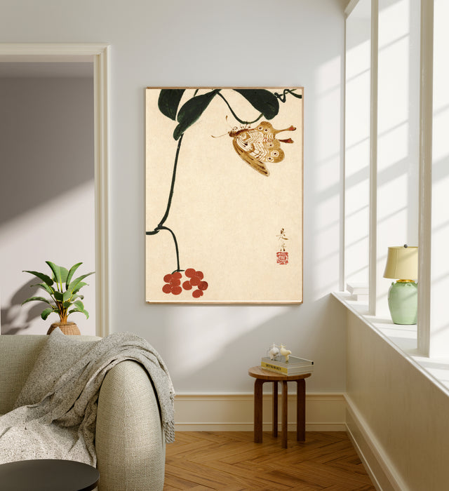 Japanese Plant and Butterfly Art Print