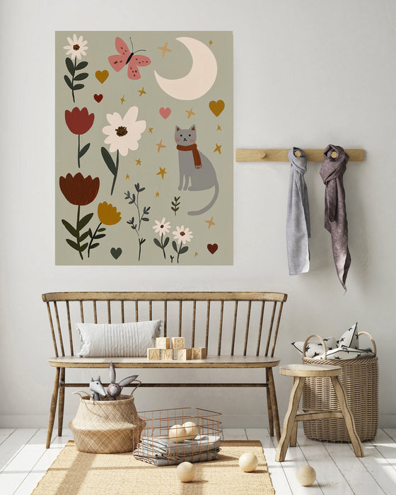 Cat and Moon Nursery Art Print
