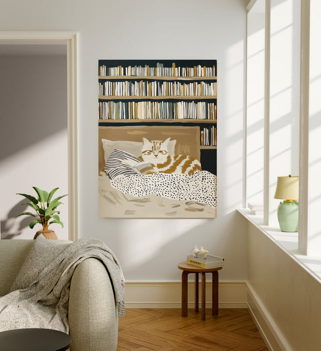 Cat Reading Book Art Print