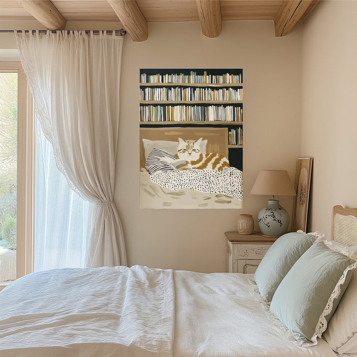 Cat Reading Book Art Print